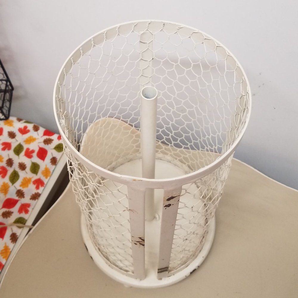 Country Farmhouse Distressed White Chicken Wire Paper Towel Holder - Picture 4 of 9